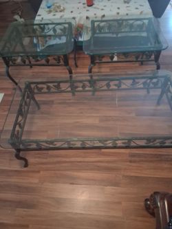 Glass Top Wrought Iron Coffee Table Set