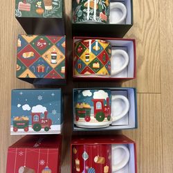 New in Box 4 pc 85 degree Bakery Cafe Holiday Mug Collectible set
