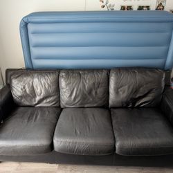 Leather Couch & Round Swivel Chair 