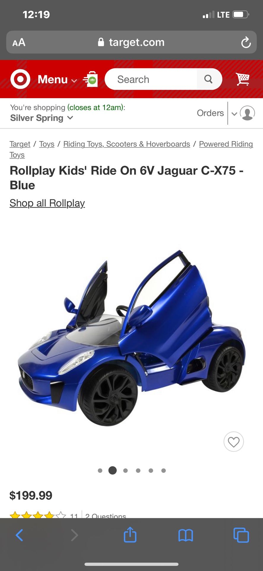 Rollplay Kids' Ride On 6V Jaguar C-X75 - Blue