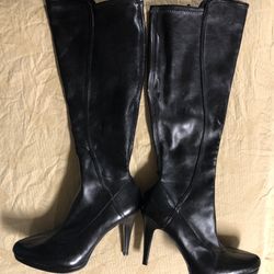 Halloween Boots 7-1/2 M, Black Leatherette High Heel Boots
