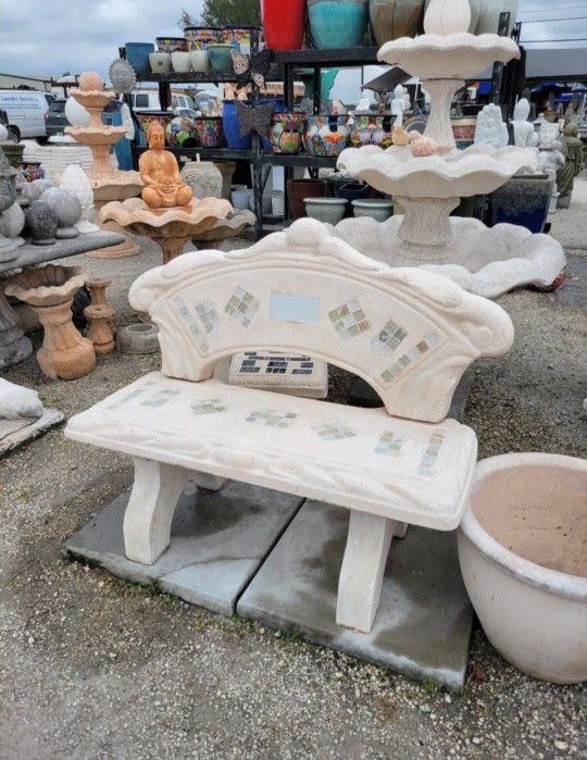 Garden Benches Outdoor Cement Table And Chairs Concrete Bench With Back  Cement Mosaic Backyard Patio Benches