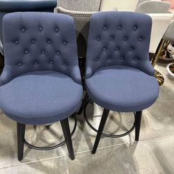 CHITA 26 inch Swivel Upholstered Counter Height Bar Stools with Tufted Back Set of 2, Fabric in Insignia Blue