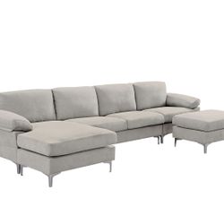 Beige Sectional w/  Reversible Ottoman 