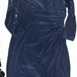 Lauren Ralph Lauren Women's Sz 2 Navy Blue Surplice Jersey Dress Stretch