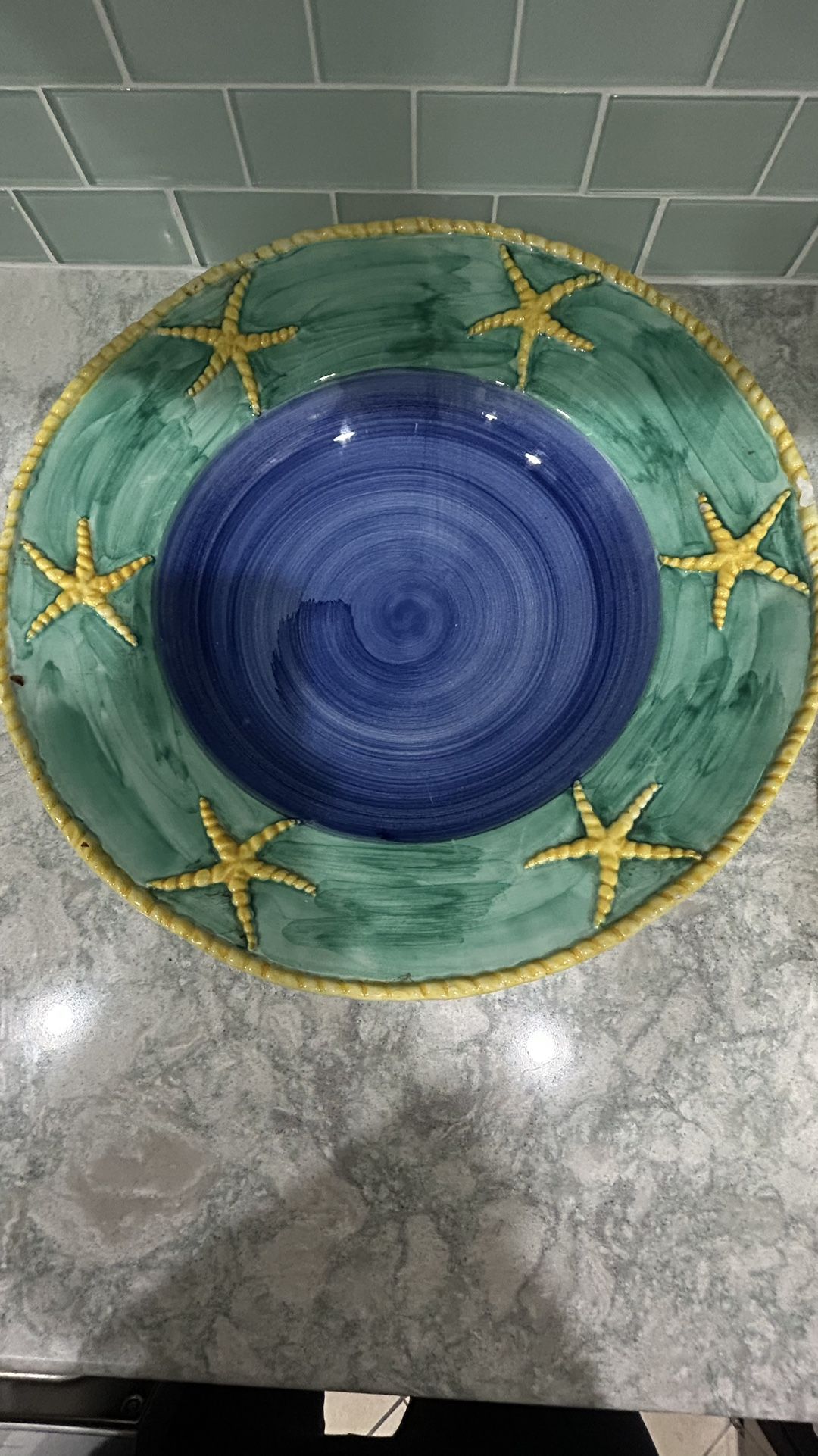 Blue And Green Starfish Serving Bowl