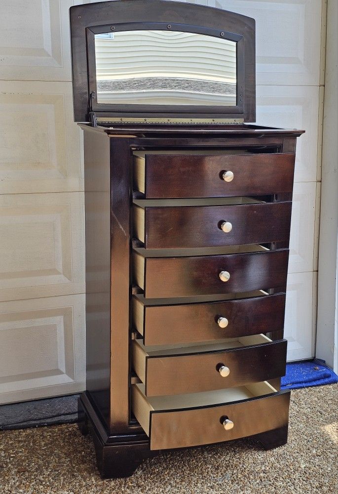 Six Drawers Lingerie Chest with Mirror & Jewelry Box (27.5"W x15"D x50"H)... $250