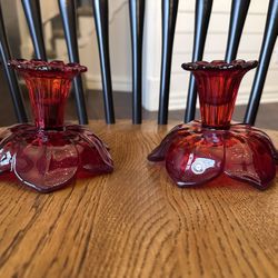 Ruby Red Westmoreland Candle Holders Pair