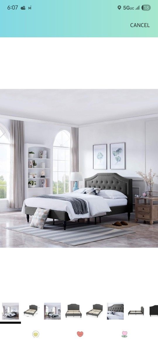 New Modern Upholstered Queen Size Bed Frame with Button Tufted Headboard