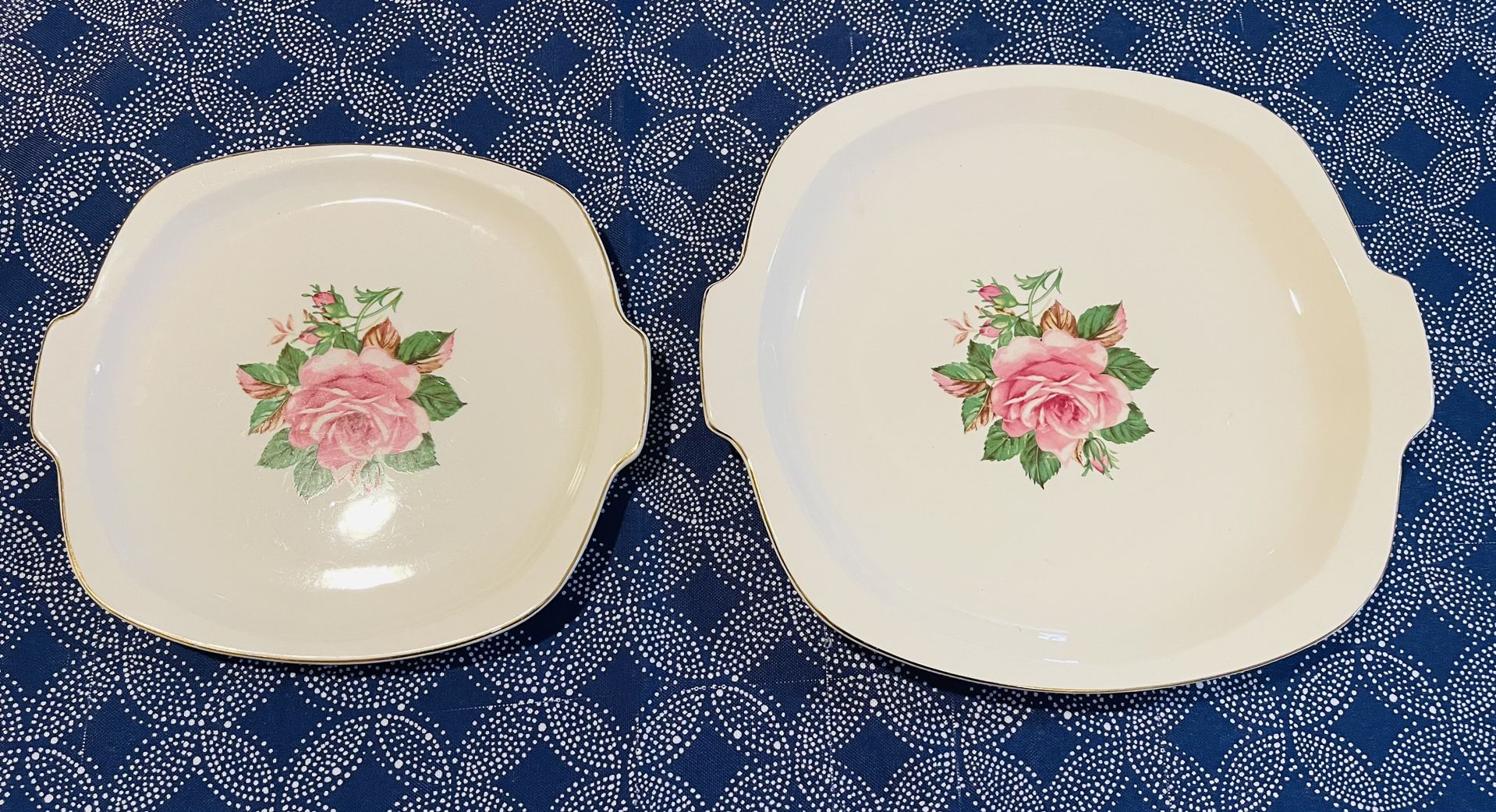 Vintage Paden City Pottery Rose Cake Platter/Plate Gold Rim 1950's