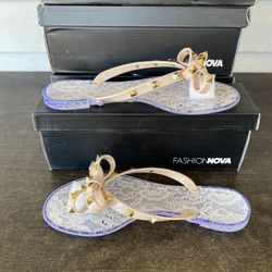 Size 8 fashion nova Summer Romance Studded Lace Flat Sandals set of 4