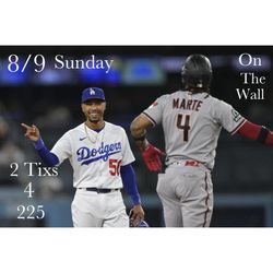 Arizona Diamondbacks vs LA Dodgers 8/9 2 Tixs for $225