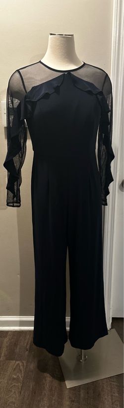 Black Mesh Ruffle Jumpsuit