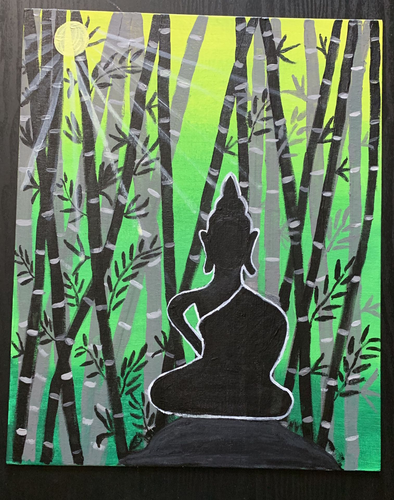Hand Painted Green Forest Lord Budha