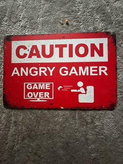 Caution Angry Gamer Metal Sign Gaming Room Wall Decor Funny Gamer Gift Retro Tin Plaque  PoshmarkTitle_en: Angry Gamer Retro