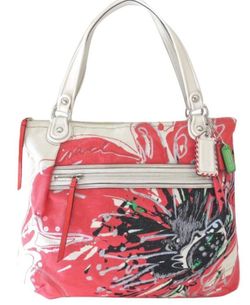 New NWOT Coach Poppy Signature Coral Ivory Canvas Sequined Glam Tote Purse 19029