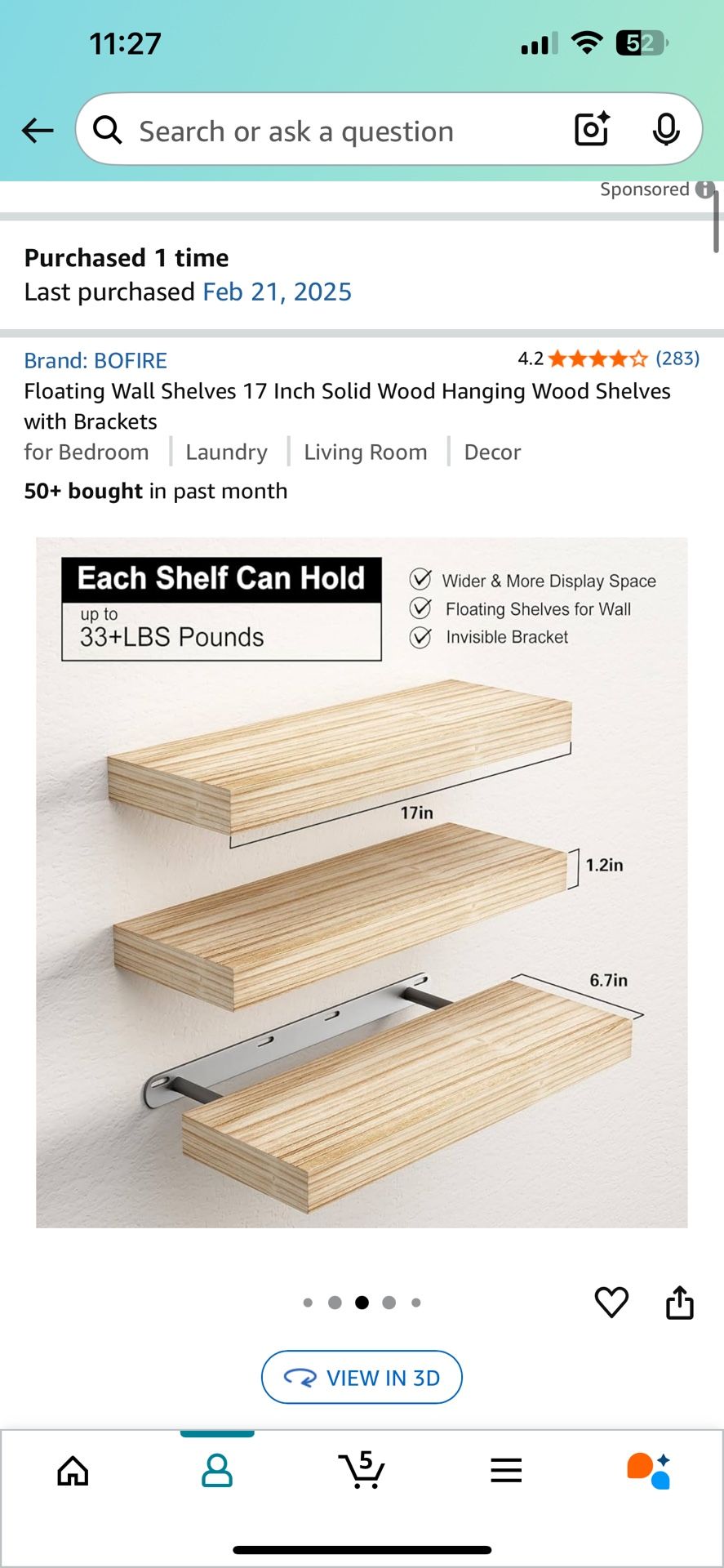 Floating Wall Shelves 17 Inch Solid Wood Hanging Wood Shelves with Brackets