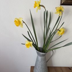 Metal Pitcher Floral Centerpiece Vase Wedding Spring Decor 10” Cottagecore Jug