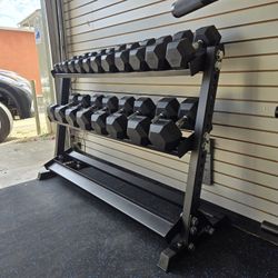 5-50lbs Rubber Hex Dumbells | Heavy-Duty Dumbell Rack Included | Gym Equipment | Fitness | Squat Rack | FREE DELIVERY 🚚 