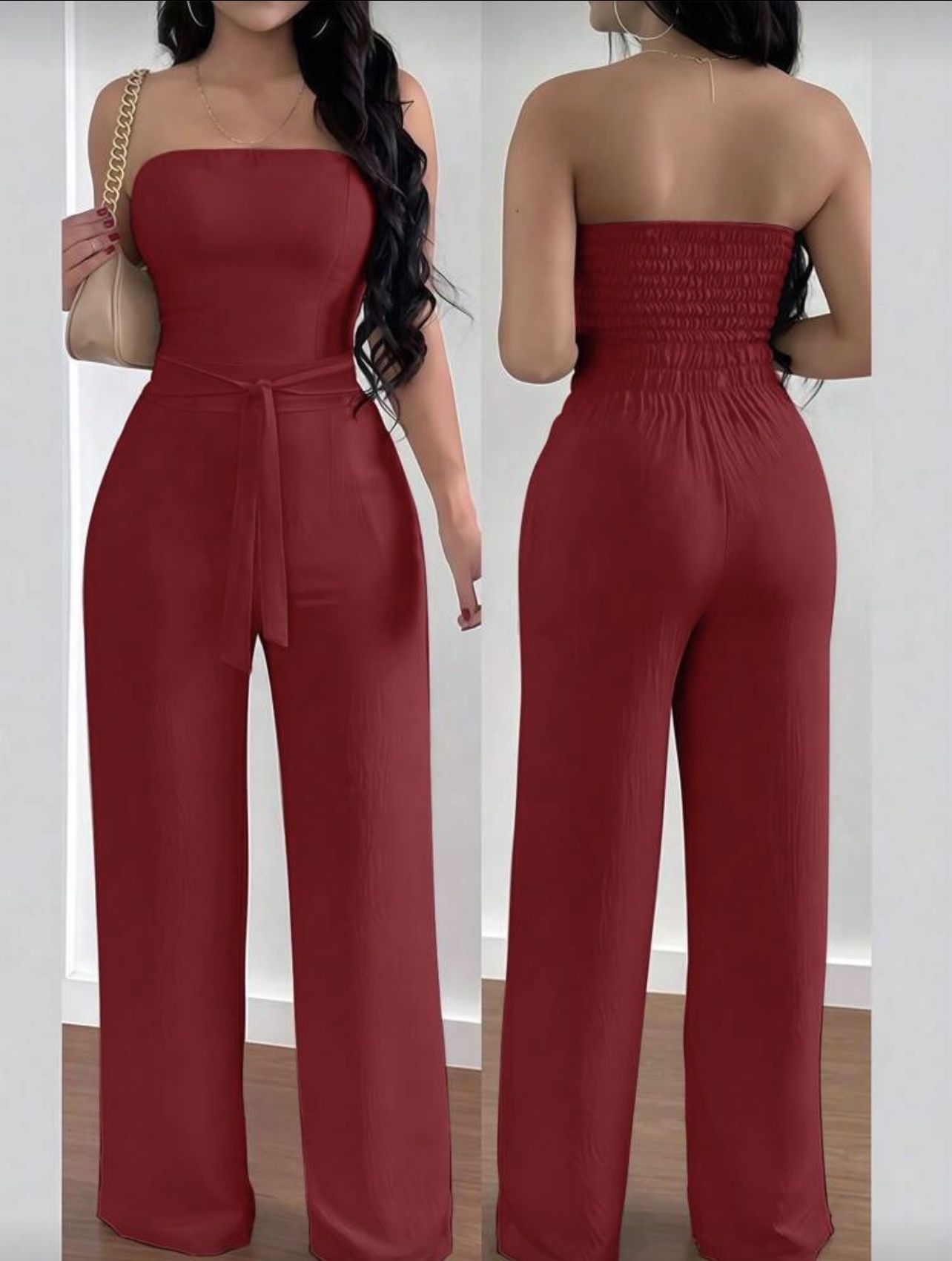 INAWLY Leisure Resort Bandeau Belted Jumpsuit For Women