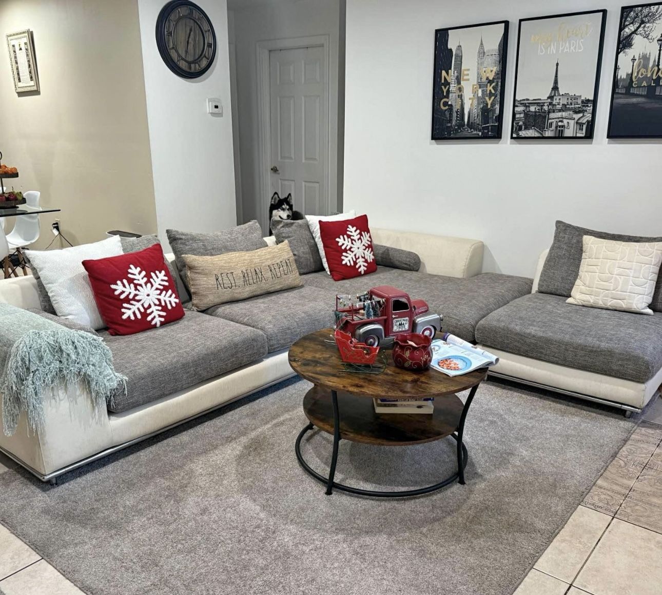 Large Grey And White Couch