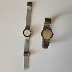 Lot of 2 Skagen Silver Watches – Mesh Band + Link Band, New Batteries