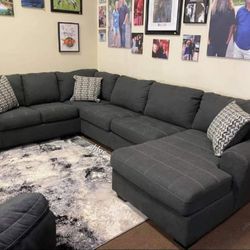 ● Ambee Slate Gray Raf Or Laf Sectional Sofa Couch Living Room Set 
