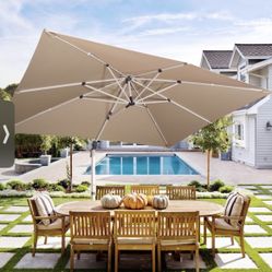 Cantilever Umbrella with Cross Base, Heavy Duty Large Patio Umbrella 360 Degree Rotation Outdoor Offset Umbrella with Easy Tilt & Crank for Pool Deck 