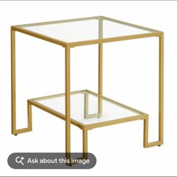 Gold Metal and Glass 2-Tier End Table