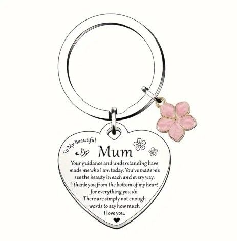 Mom, Mum, Mommy, Mamá Keychain. Llavero De Mamá. Strong Fearless Warm Loving. Thank You. Love You Momma. Flower Charm