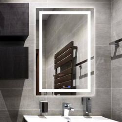 32 x 24 Touch Button Bathroom Mirror Switchable Color LED with Defogger 32x24