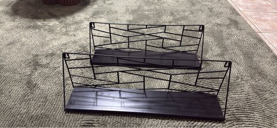 Black Metal Wire Floating Wall Shelves Set of 2