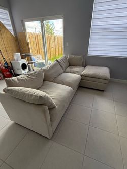 Beige Fabric Sectional Sofa with Chaise