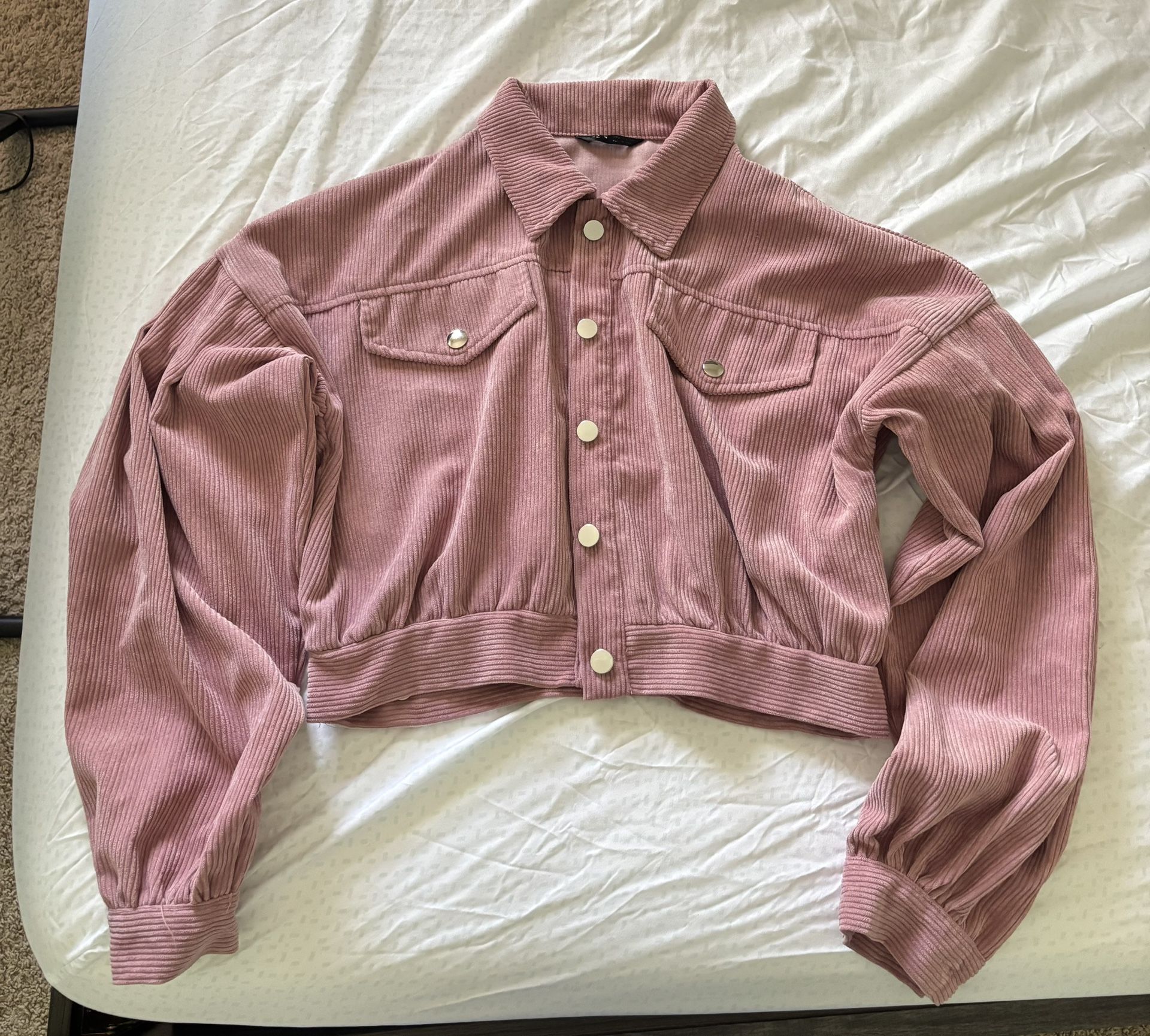 Pink Corduroy Button Up Jacket 