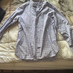 PAUL STEWART Made in Italy Size Large 100% Linen Mens Sport Shirt Pastel Checks