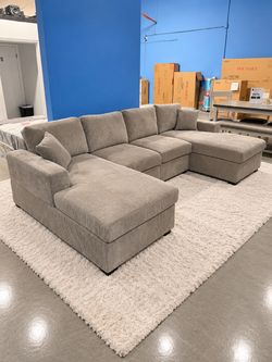 New Gray Corduroy Sectional -U-Shaped Sofa, Seats Everyone