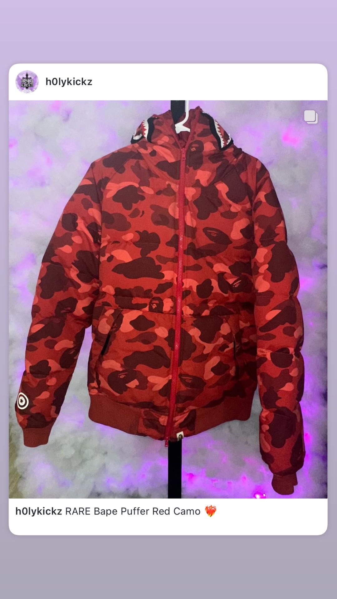 RARE Bape Puffer Full Zip Red Camo 