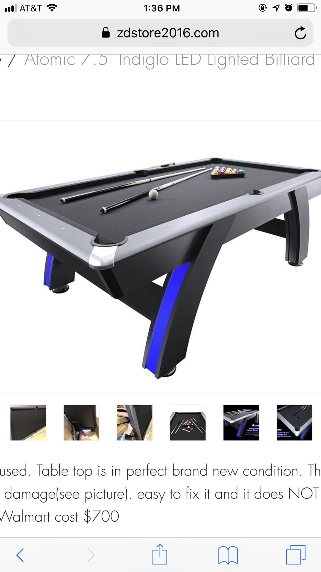 Atomic 7.5' Indiglo LED Lighted Billiard Table Includes accessories - $250