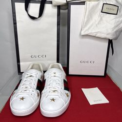 Authentic Original Gucci White Ace Sneakers Embroidered Stitched Gold Bees Stars