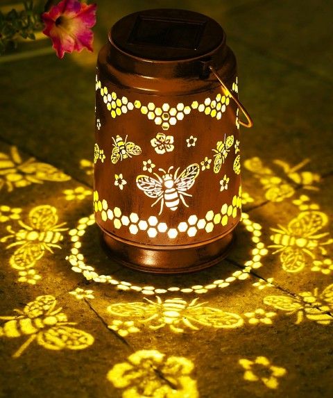 Bee Solar Lantern for Garden Decor: Waterproof Hanging Metal Decoration with LED Lights for Yard Lawn Porch Patio Landscape Pathway