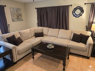 Oversized Beige Fabric Sectional Sofa with Deep Seating - Need Gone Today