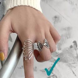 925 Sterling Silver Women's Cuff Ring Band Adjustable Size Gift 