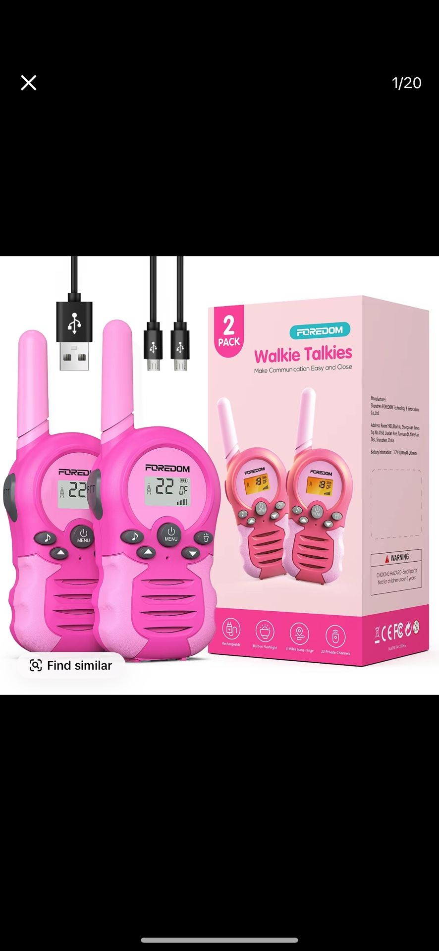 Rechargeable Walkie Talkies for Kids Walkie Talkies Long Range for Boy & Girl Age 3 to 12 Year Old Birthday Toys - 2 Pack