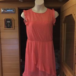A New Day Hot Coral Ruffled Printed Cool Breezy Summer Dress Size Large