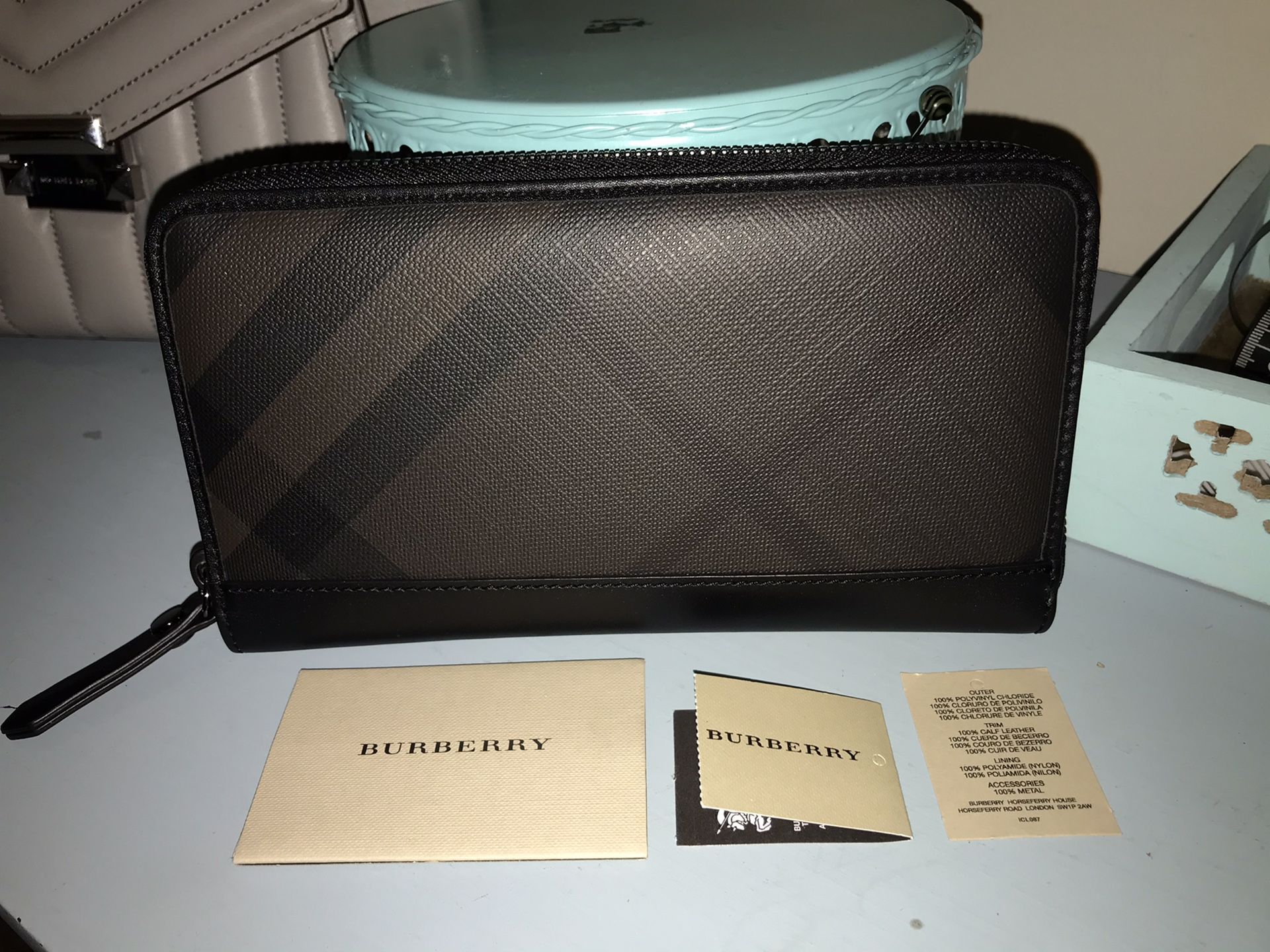Authentic new Burberry zip around wallet