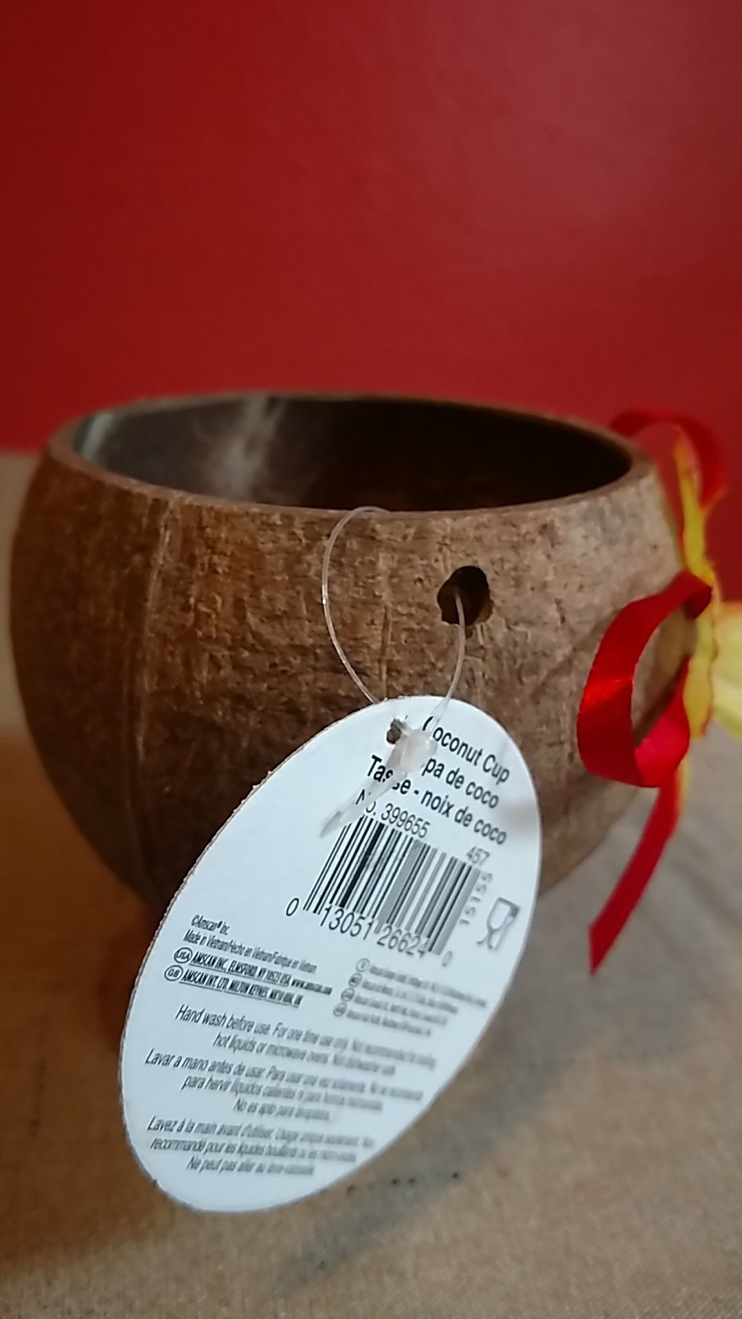 Brand new coconut cup with flower