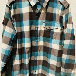 Hurley Men’s Plaid Flannel Botton-Down Long sleeve Shirt. Size Large