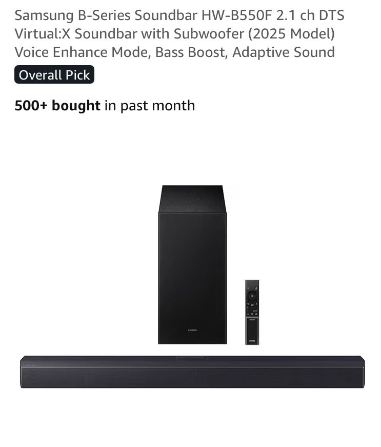 New Samsung B-Series Soundbar HW-B550F 2.1 ch DTS Virtual:X Soundbar with Subwoofer (2025 Model)