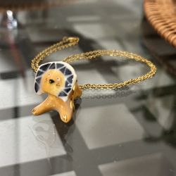 Lion pendant w necklace - handmade hand painted. Unique, made by small batch clay artist