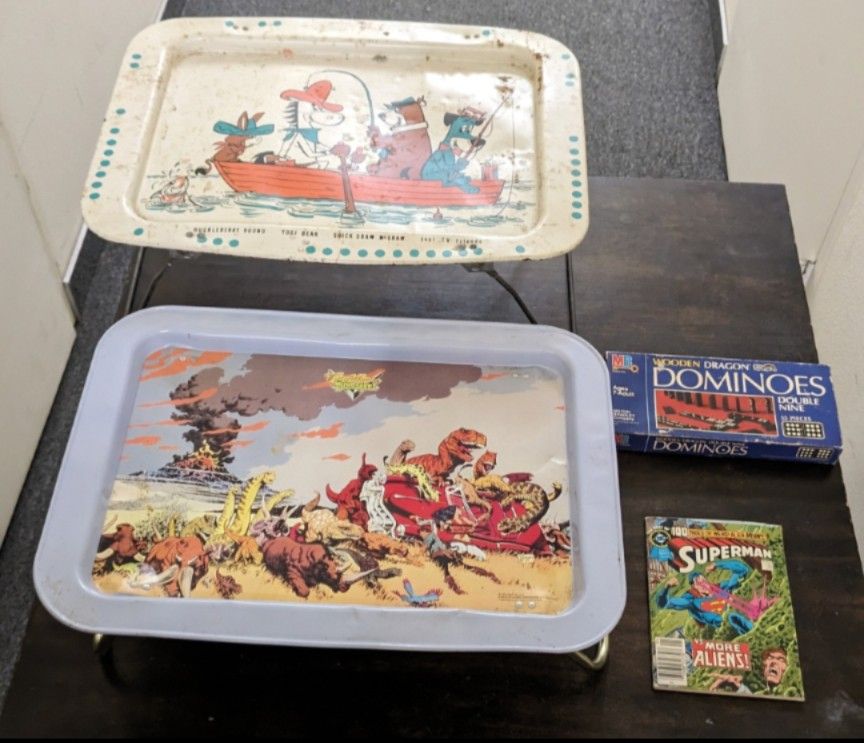 Vintage 70s 80s 90s Kids TV Trays, Toys, Puzzles, Books, and Games.